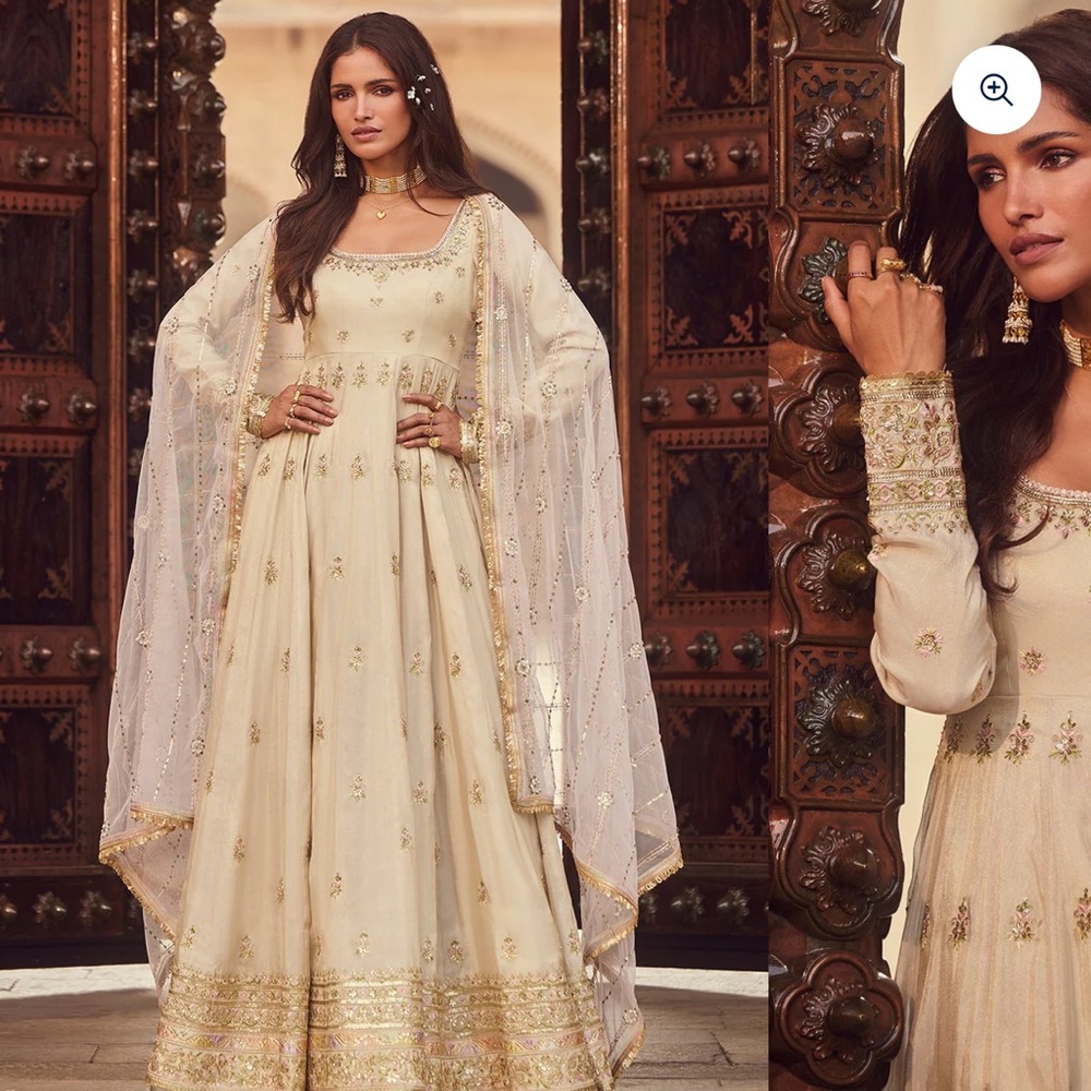 Lashkaraa Light Dusty Beige Embroidered Anarkali size XL